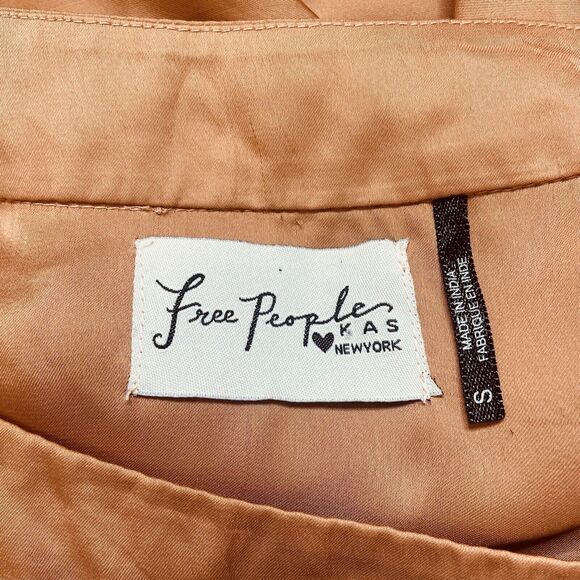 FREE PEOPLE x KAS NEW YORK CHIFFON SKATER MINI SKIRT SIZE S Copper Champaign Bow - Picture 9 of 13